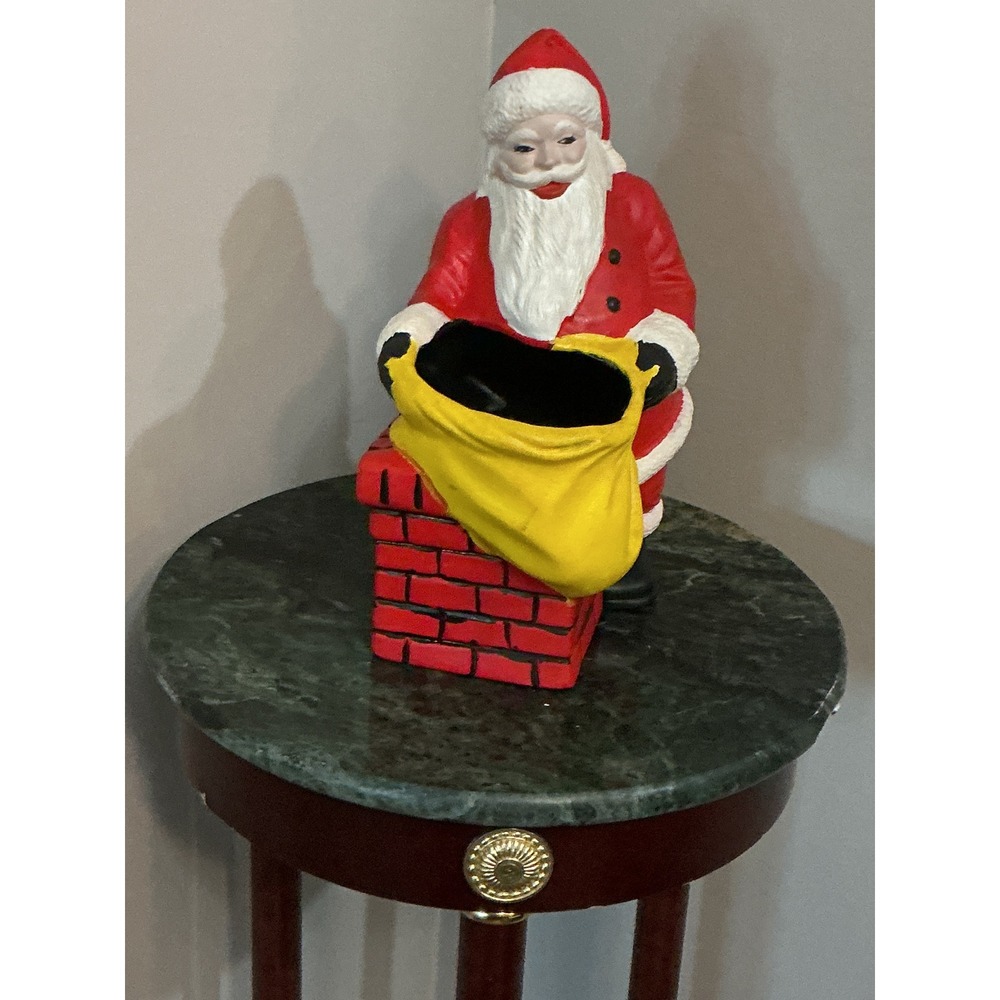 Vintage 1970 Hand Painted Ceramic Santa Claus Chimney Toy Sack Planter 11.5in